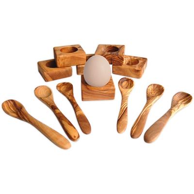 Eierbecher OLIVENHOLZ-ERLEBEN "Troué mit Eierlöffel aus Olivenholz", braun, Massivholz, Eierbecher, besonders platzsparende eckige Form, Olivenholz ist lebensmittelecht