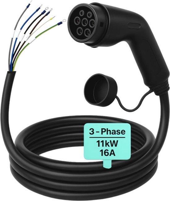 Typ 2 Kabel, offenes Ende, 11 kW, freies Kabelende für Wandbox/Ladestation, 3-phasig, 15 m, 16 A
