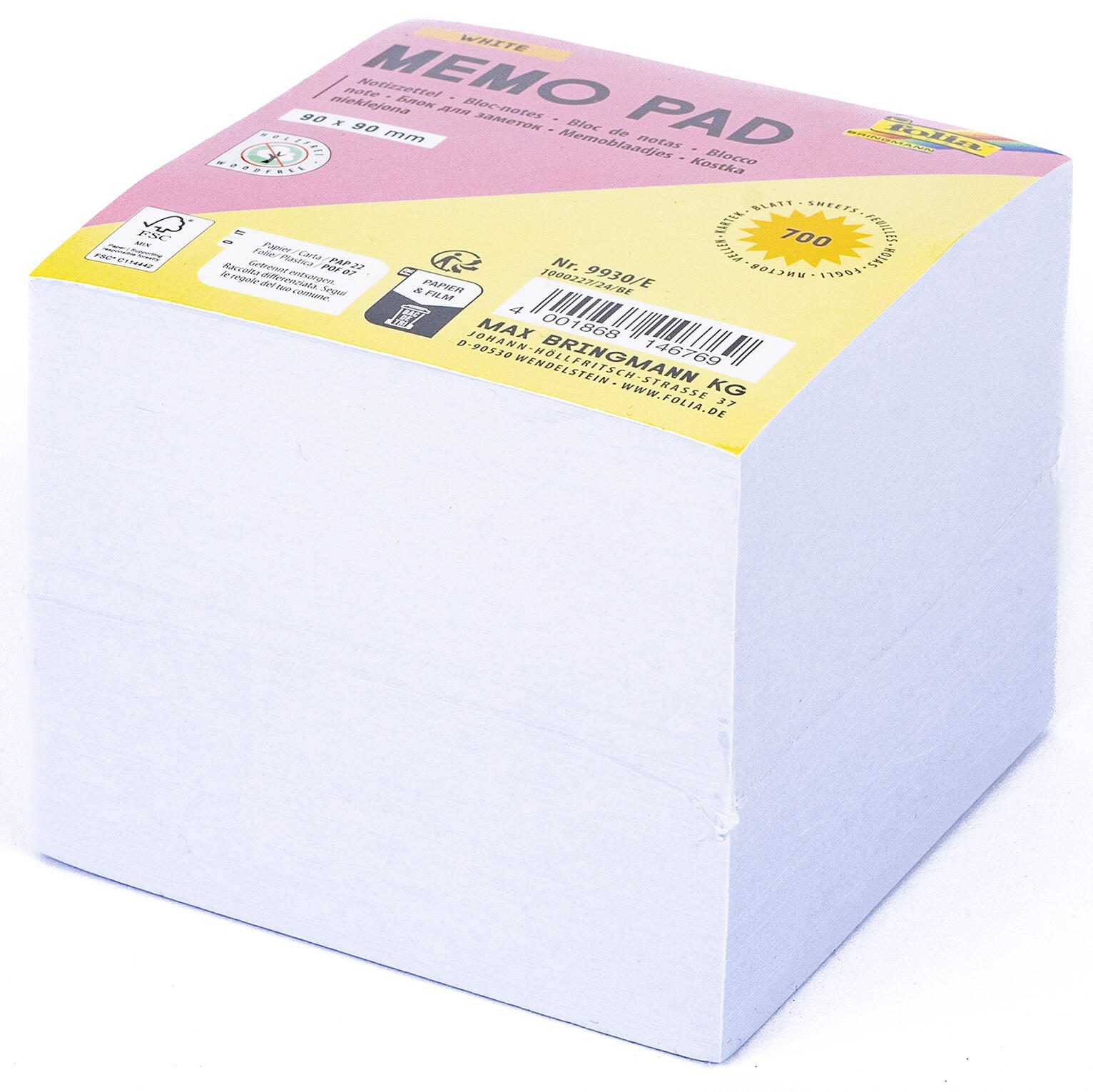 folia Notizzettel WHITE weiß 9,0 x 9,0 cm, 700 Blatt 9930/E