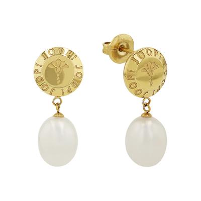 Paar Ohrhänger JOOP, gelbgoldfarben, weiß, Ohrringe, Damen, 8mm, Edelstahl Perlen, Edelstahl, Perlen, mit Süßwasserzuchtperle