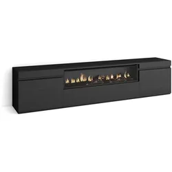 SKRAUT HOME Wohnzimmer TV-Schrank, Viel Stauraum, 200x35x45cm, Für TV-Geräte bis 80“, Elektrischer Kamin, Modernes Design, Schwarz _ 48_21