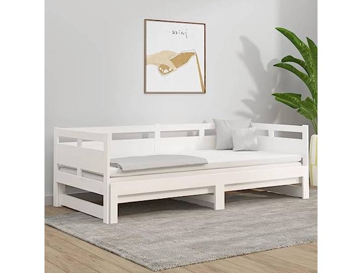 RJPLMFV Ausziehbett, Weiß, 90 x 200 cm, ohne Matratze Massives Kiefernholz, umwandelbares Design, 2 Sitzplätze, Lattenrost inklusive