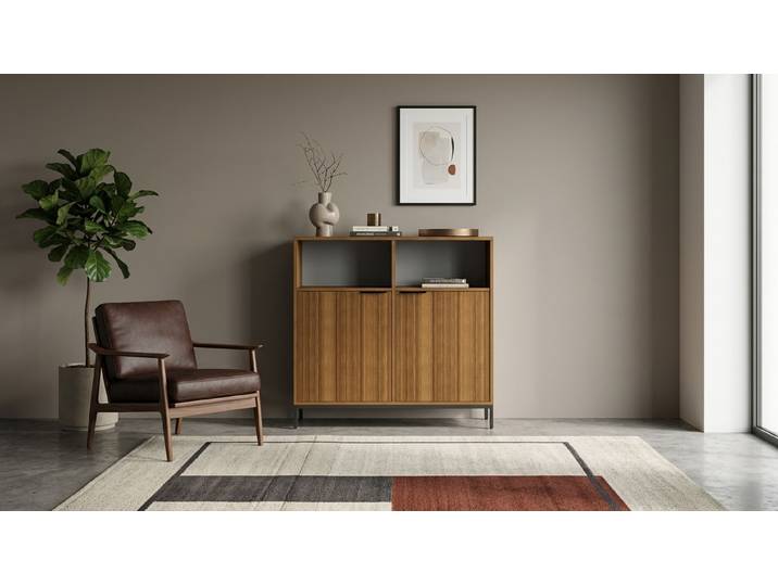 Highboard mit vielen Optionen Echtholz Furnier Teak geölt