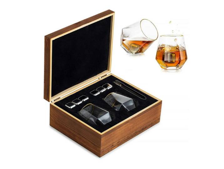 LuxusKollektion Whiskyglas Whiskyglas-Set 10-tlg. mit Steinen & Pinzette, Glas