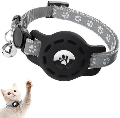 Everyday Crate AirTag Cat Collar With Reflective Safety Design, Bell & Secure Tracker Holder gray