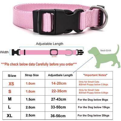 Inspire Select Adjustable Nylon Pet Collar Durable Lightweight Neck Band For Small & Medium Dogs, Puppies And Cats cw023 pink xs