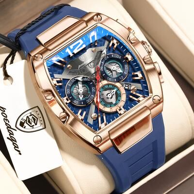 Youfap Market Luminous Waterproof Chronograph Men's Sports Watch With Silicone Strap rosegold Blue