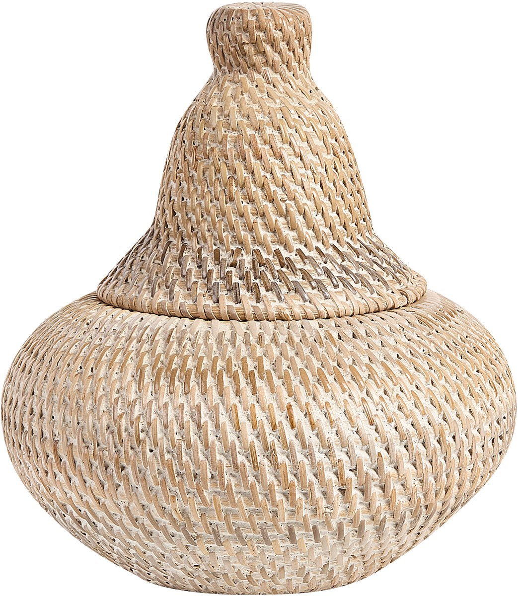 Beliani Mand van Natuurlijk Rotan met Deksel en Handvatten, 25 cm