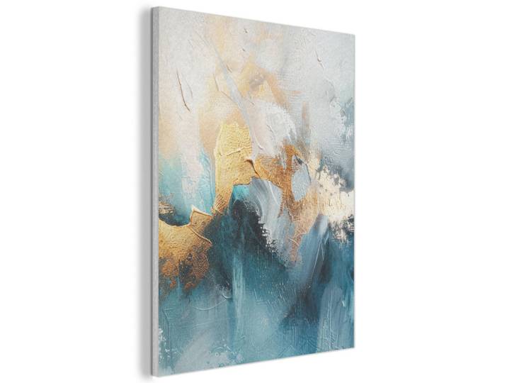 MuchoWow Akustikbild - Abstrakt - Kunst - Gold - Blau - 50x70, Petrol, Kunststoff, Rechteckig, 50x70x0.9 cm, Wandverkleidung, Akustikpaneele