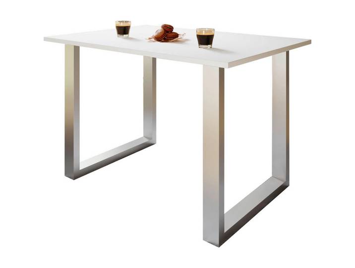 Mid.you Esstisch, Silberfarben, Weiß, Kufe, 80x76x80 cm, Esszimmer, Esstische, Esstische