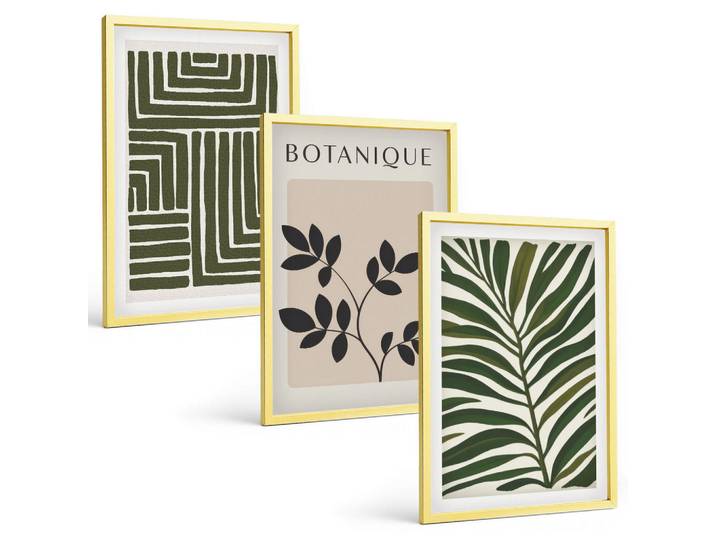Tulup Bilder SET 3er Set - 40x60 cm Goldrahmen - Botanischer Boho-Minimalismus, Goldfarben, Kunststoff, Rechteckig, 40x60 cm, einfache und schnelle Anbringung, Bilder & Rahmen, Bilder