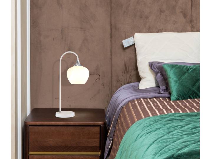 Lampe de table Maxy - Type J 16 x 54 x 28cm Blanc Matériau : Verre, Métal Surface en métal : Laqué Type de métal : Fer Type de verre : Verre