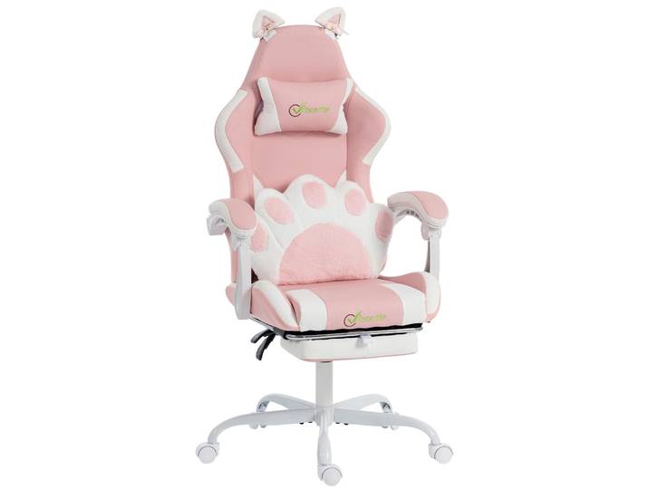 Vinsetto Gaming Stuhl Bürostuhl Ergonomischer Gamer Stuhl mit Fußstütze, Rosa