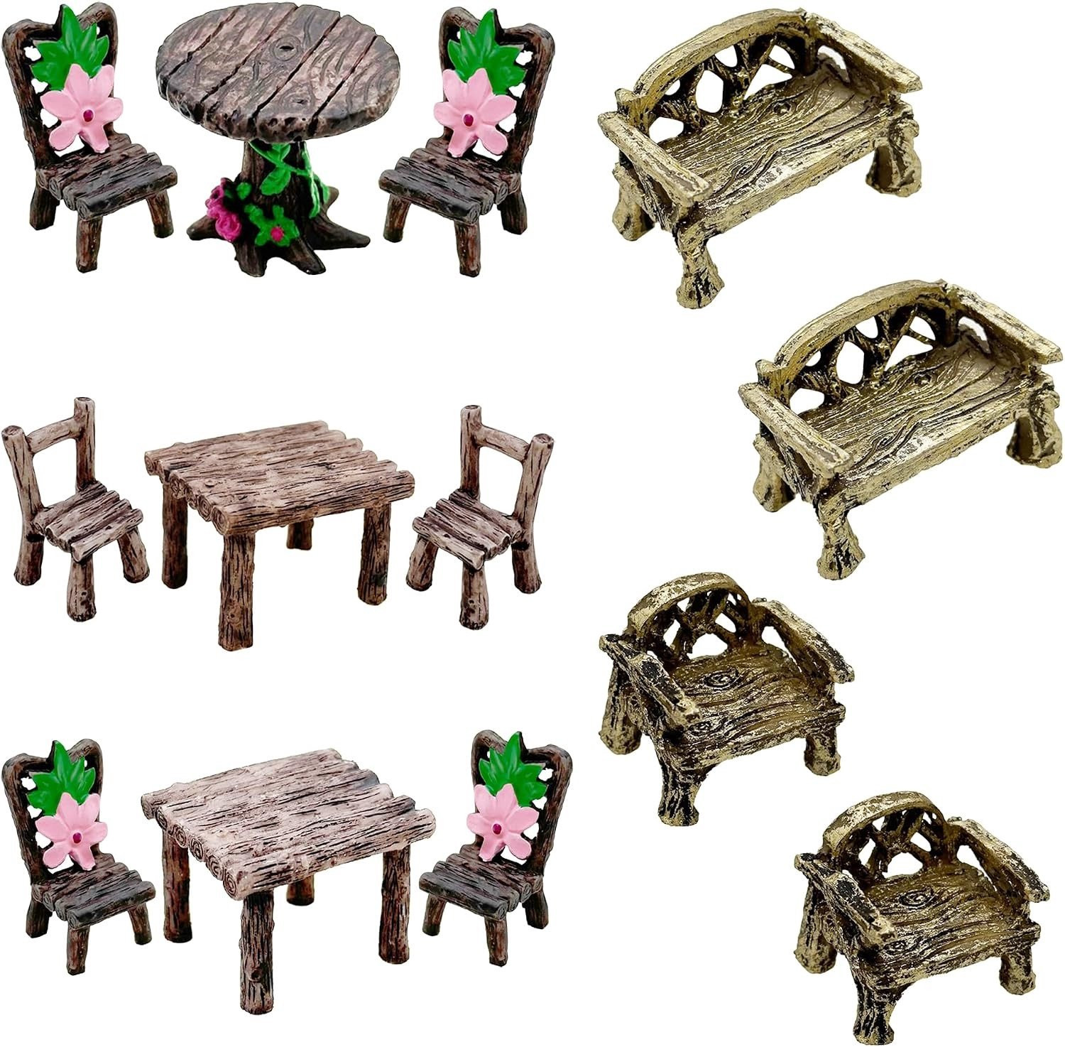11 Stuks Miniatuurtuin Accessoires - Tafel en Stoelen voor DIY Micro Landschap en Feeëntuin Decoratie