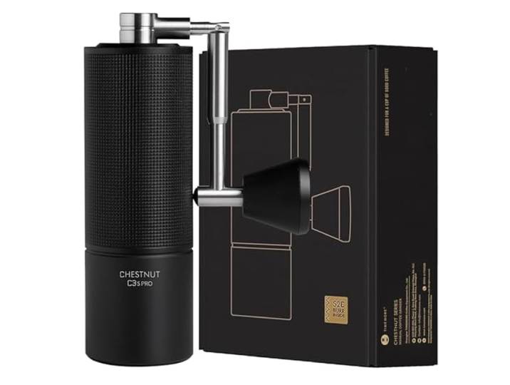 TIMEMORE Chestnut C3S Pro Manuelle Kaffeemühle, Edelstahl S2C Konische Grat Kaffeemühle, Handkaffeemühle mit faltbarem Griff, Einstellbare Mahlgradeinstellung für Reisen/Camping/Zuhause, Schwarz