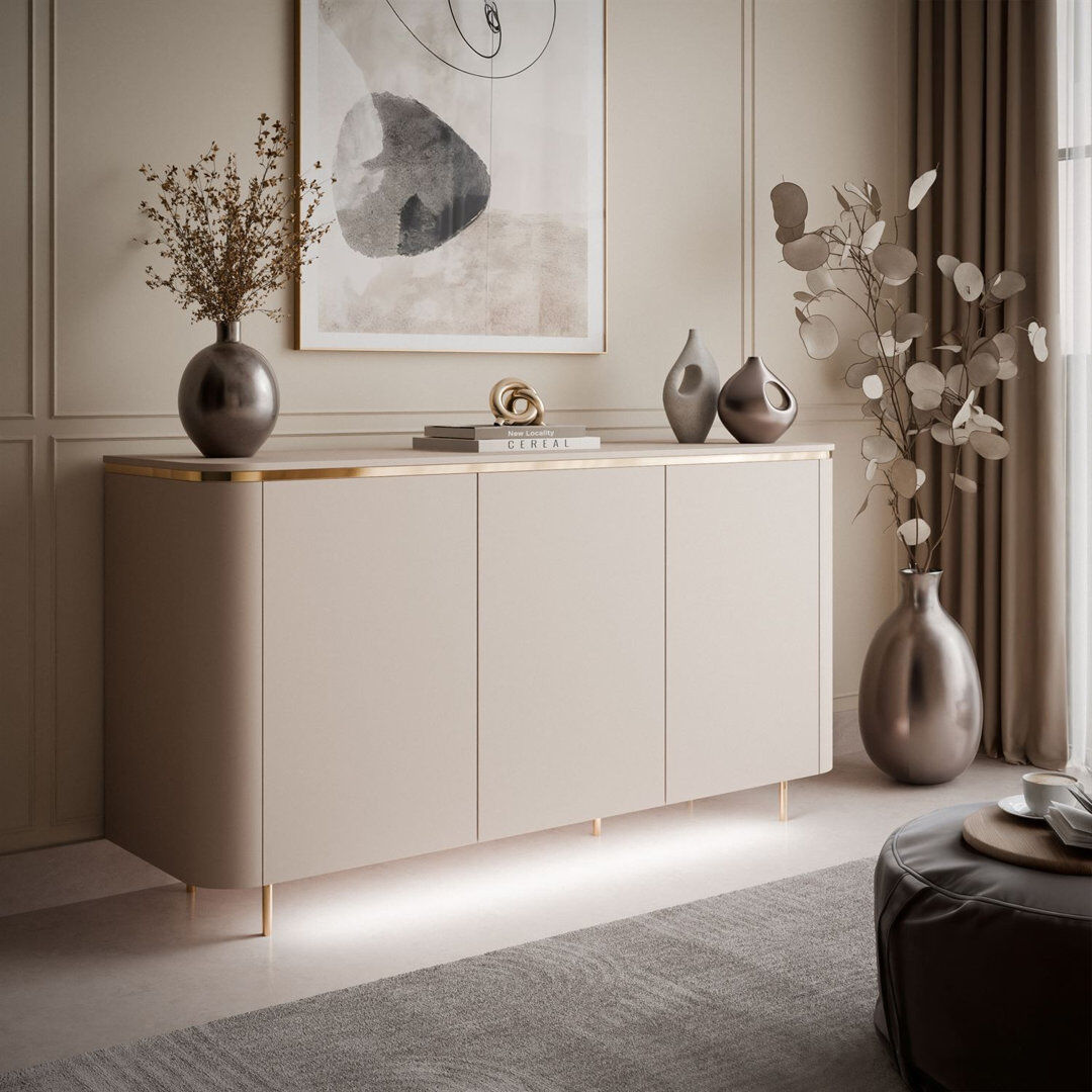 17 Stories 140cm Sideboard Straight brushed gold legs, LED included 75cm H X 140cm W X 40cm D