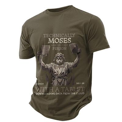 Herren Lustiges Grafik T-Shirt Moses Erste Tafel Cloud-Daten-Download Technik Wortspiel Kurzarm T-Shirt