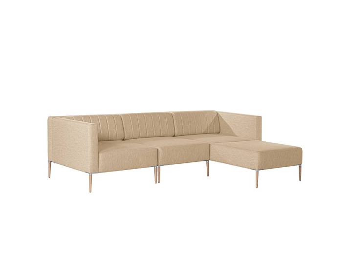 Canapé d’angle Luparo I Marron/Beige Tissu Meara 249 x 70 x 166cm Méridienne courte à droite vue de face Scandi