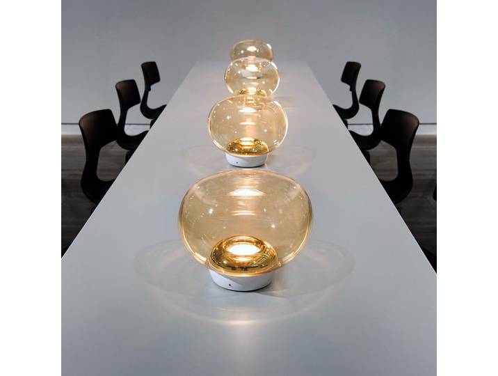 lampe à poser LED La Mariée, dorée/blanche, hauteur 23,5 cm - Stilnovo - Salon / séjour - Design - Verre - Avec abat-jour
