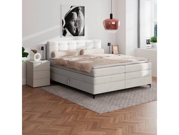 P & B Boxspringbett, Beige, Metall, Kunststoff, H3, 1,1-Zonen, Höhe ca. 16 cm, 200x200 cm, Schlafzimmer, Betten, Boxspringbetten
