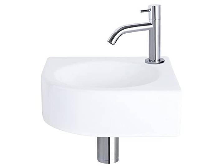 Differnz Cleo Lavabo - Lavabo Céramique Blanc - Robinet incurvé chromé - Kit complet - 30 x 30 x 10 cm