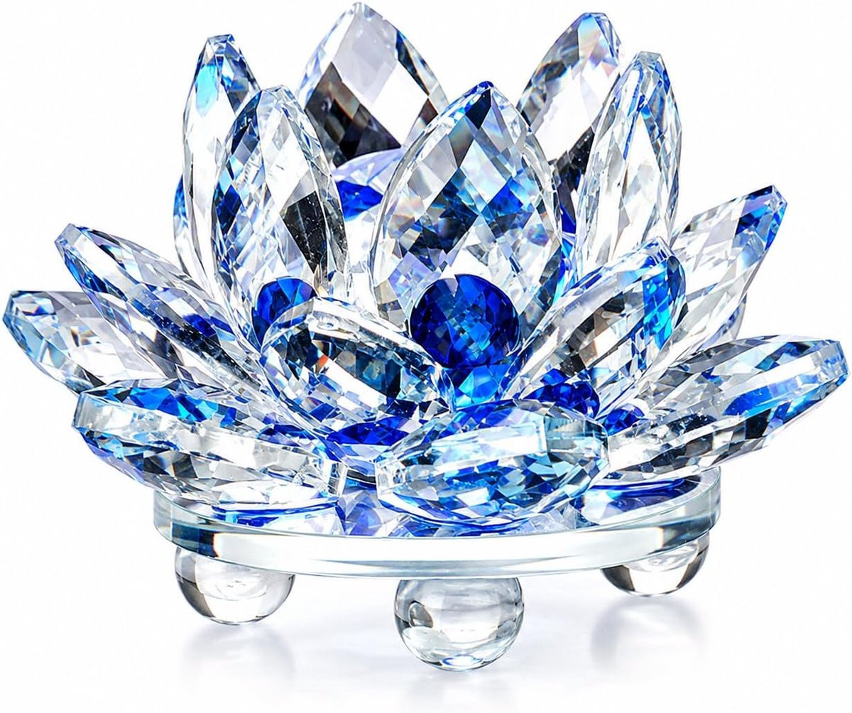 Blauwe Lotusbloem Kwartskristal Decoratie van Natuurlijke Stenen en Mineralen voor Feng Shui