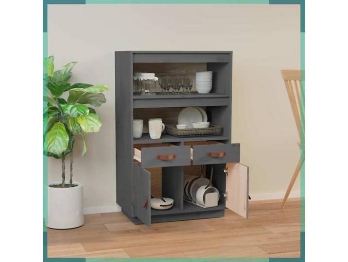 Buffet haut - 820159 - Gris - Bois massif de pin - 67 x 40 x 108 5 cm