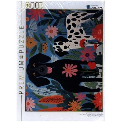 CALVENDO Puzzle Zwei Hunde spielen im Garten | 1000 Teile Lege-Größe 64x48cm Foto-Puzzle für glückliche Stunden