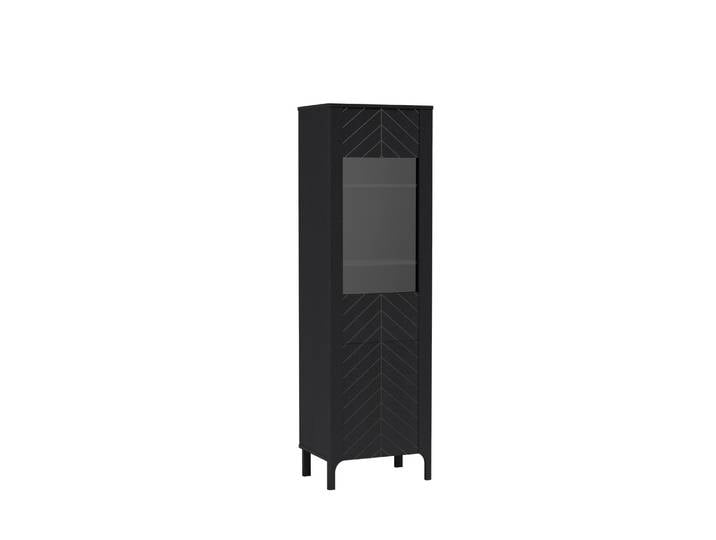 Masseno Vitrinenschrank ALICANTE 197 x 60 cm Modern Wohnzimmer Vitrine mit Tür Schwarz