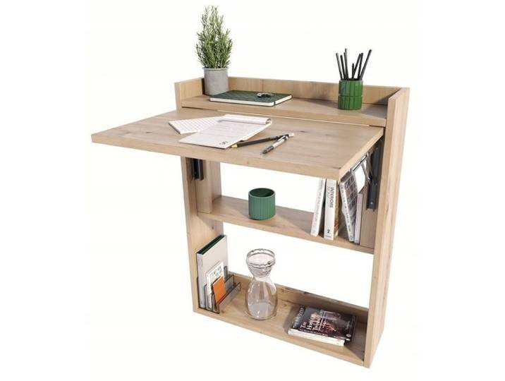 Bureau mural pliant Artisan - Armoire étagère - 85x70x20 cm - Chêne artisanal