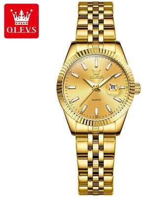 Uplift Essentials Stainless Steel Executive Watch Waterproof Luxury Quartz Timepiece With Auto Date For Women gold