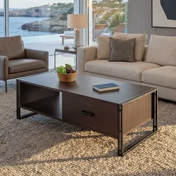 Couchtisch MCW-A27, Beistelltisch Wohnzimmertisch, 41x120x60cm 3D-Struktur, Metall MDF ~ dunkelbraun