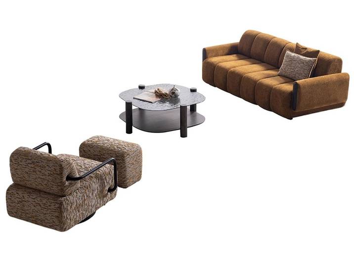JVmoebel Polstergarnitur Modernes Polstersofa mit Textilbezug und Holzdetails, (4-tlg)