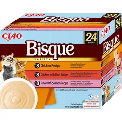 INABA Cat Ciao Bisque Ergänzungsfuttermittel für Katzen Cremesuppe mit Huhn, Rindfleisch und Fisch 24x40g