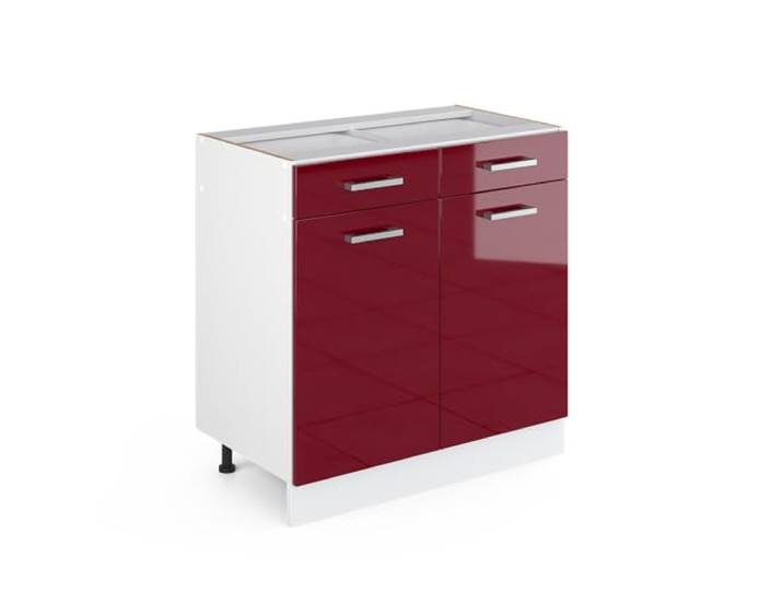 Vicco Küchenunterschrank R-Line , Rot Hochglanz/Weiß 80 cm 2 Schubladen · Ohne Arbeitsplatte · Höhenverst. Füße · 2 Türen · Leichter Zugriff