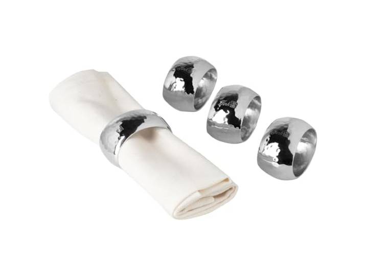 Fink Serviettenringe Edelstahl 4-teilig Set 5x3 cm - gehämmert in Glanz-Silberoptik - dekorative Serviettenhalter für Stoffservietten - modernes Tischaccessoire & stilvolle Tischkultur