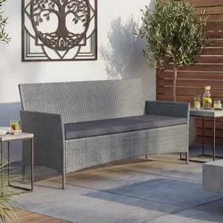 3-Sitzer Poly-Rattan Gartenbank Hamar, Sitzbank ~ grau, Kissen anthrazit