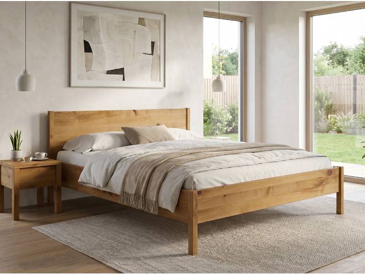 Wildeichenbett „Flora“ 90 x 220 cm Massivholz Wildeiche