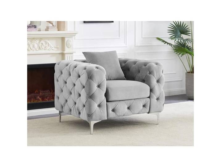 Fauteuil chesterfield en velours gris clair EDWINA
