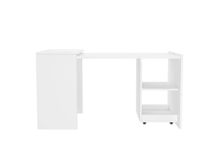 Bureau blanc retractable avec rangement et roulettes
