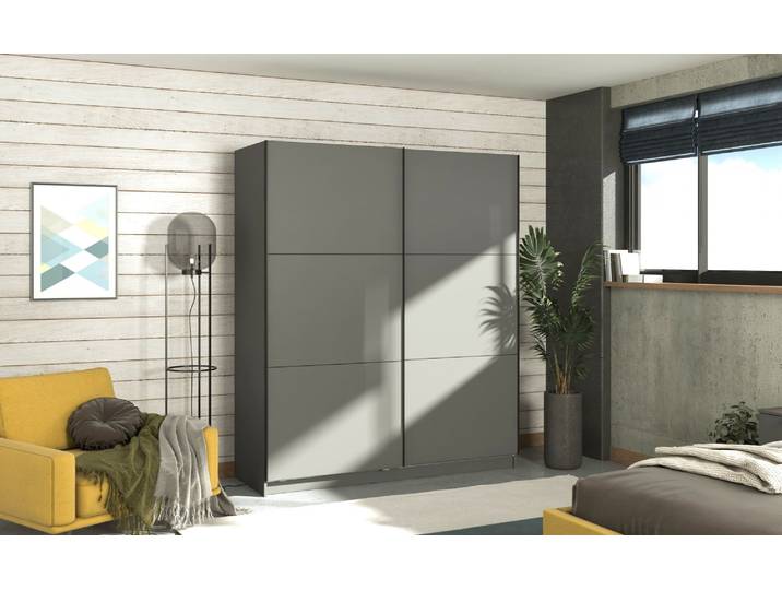 Schwebetürenschrank, 179x210 cm, Spanplatte, Grau, Komplettausführung, Klassisch, Inosign