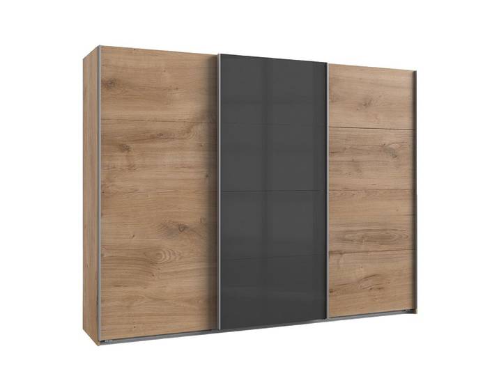 Lomadox Schwebetürenschrank VIESTE-43 Kleiderschrank, 270cm breit, graphit mit Eiche