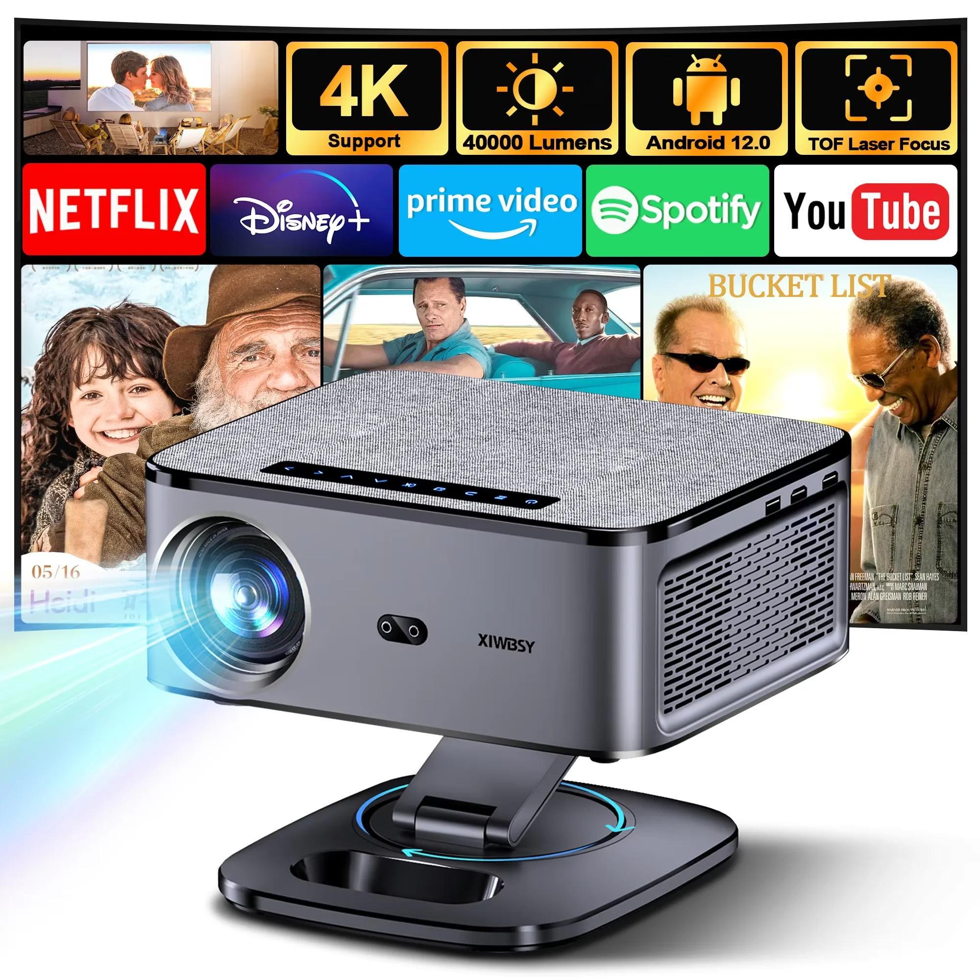 LCD Heimkino Beamer 2026 - Android 12 WLAN Projektor - Full HD 1080p - 40000 Lumen 2000 ANSI - Auto Fokus & Trapezkorrektur - 2GB RAM 64GB ROM - 4K/8K Decoding - EU-Stecker