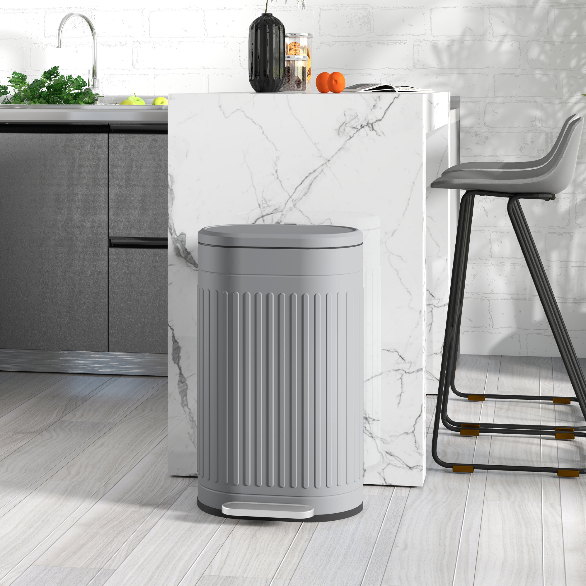 Homcom Cestino 30L a pedale con coperchio, secchio interno estraibile, funzione Soft-Close, 36,5 x 31,2 x 60,8 cm, grigio   Aosom Italy