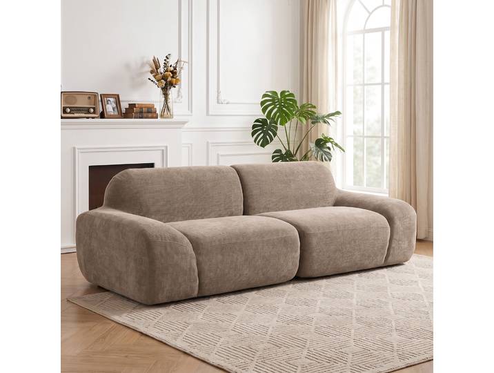 HOMCOM Canapé 3 Places Chenille 244cm Moderne Marron Clair