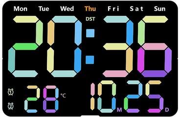 Inspired Deals Smart LED Digital Wall Clock With Temperature Display, Auto Dimming & Silent Alarm Colorful
