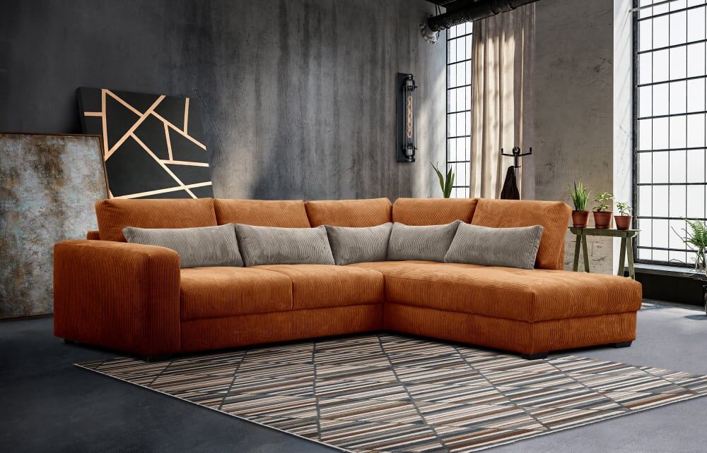 Wozimo Canapé d angle 5 places droit, orange Orange 296x91x228cm
