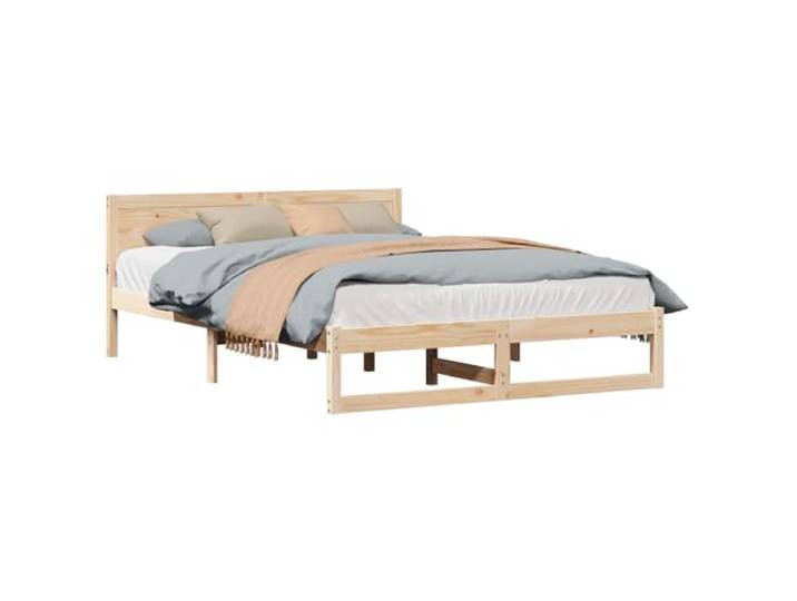 PUGYNBK Bettgestell natur 150 x 200 cm Kiefer massiv Basis mit Kopfteil, feste Lamellen, modernes Design, quadratische Beine, einfache Reinigung