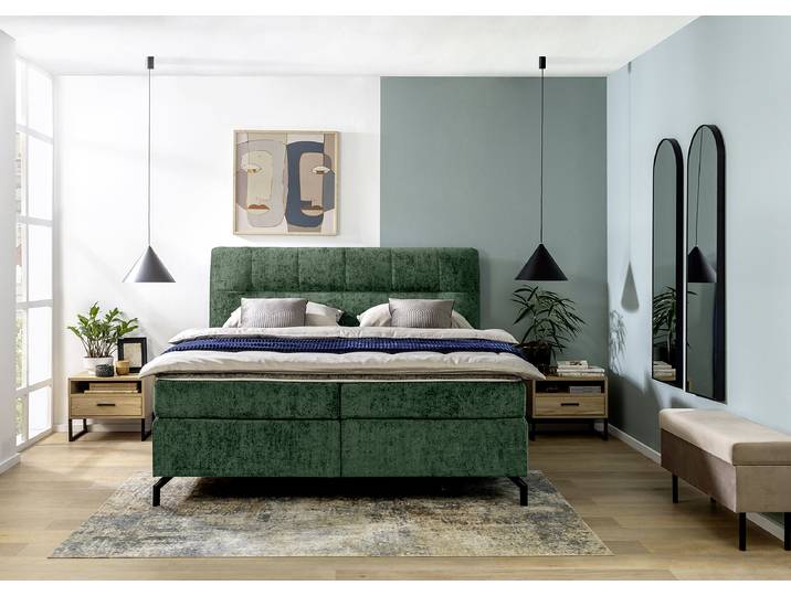 Boxspringbett Plumas 180 x 200cm Chenille Ova Grün H2