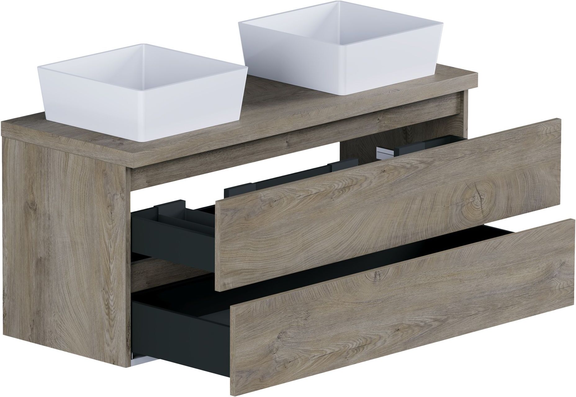 pianura Stella Waschtischunterschrank 120,5 cm mit Doppel-Aufsatzwaschtisch Sole, Badmöbel, P120039OG+ADP-OG+52KW-SET,